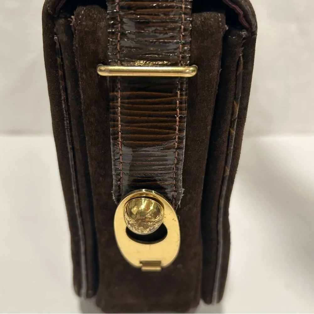 VINTAGE BLOCK Woman’s Handbag Brown Suede Gold accents Shoulder Strap
